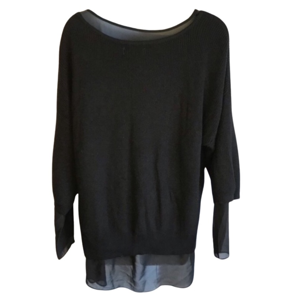 JLO Jennifer Lopez Northern Lights BLACK Chiffon Layered Knit Sweater TOP XS